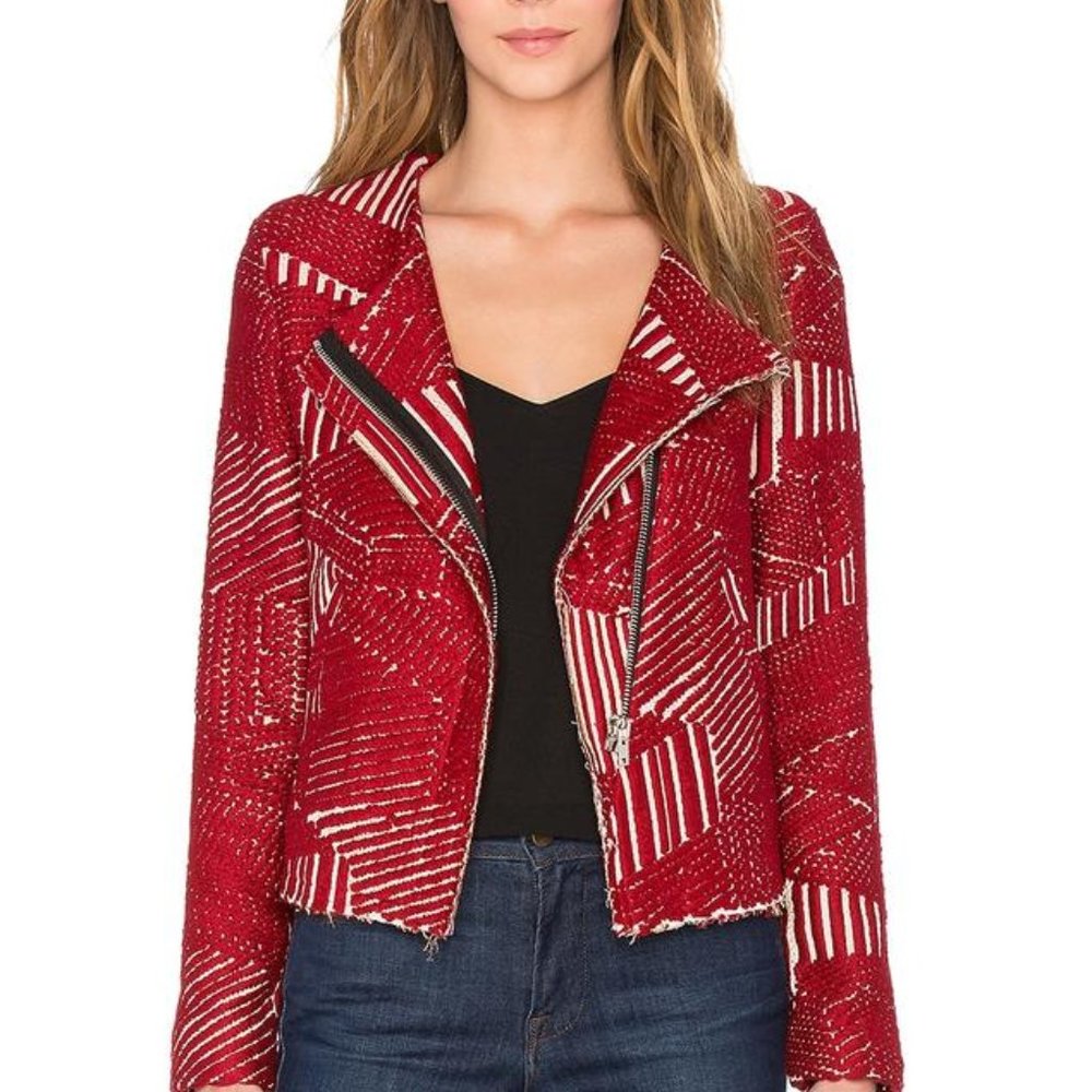 IRO Red Tweed Moto Jacket